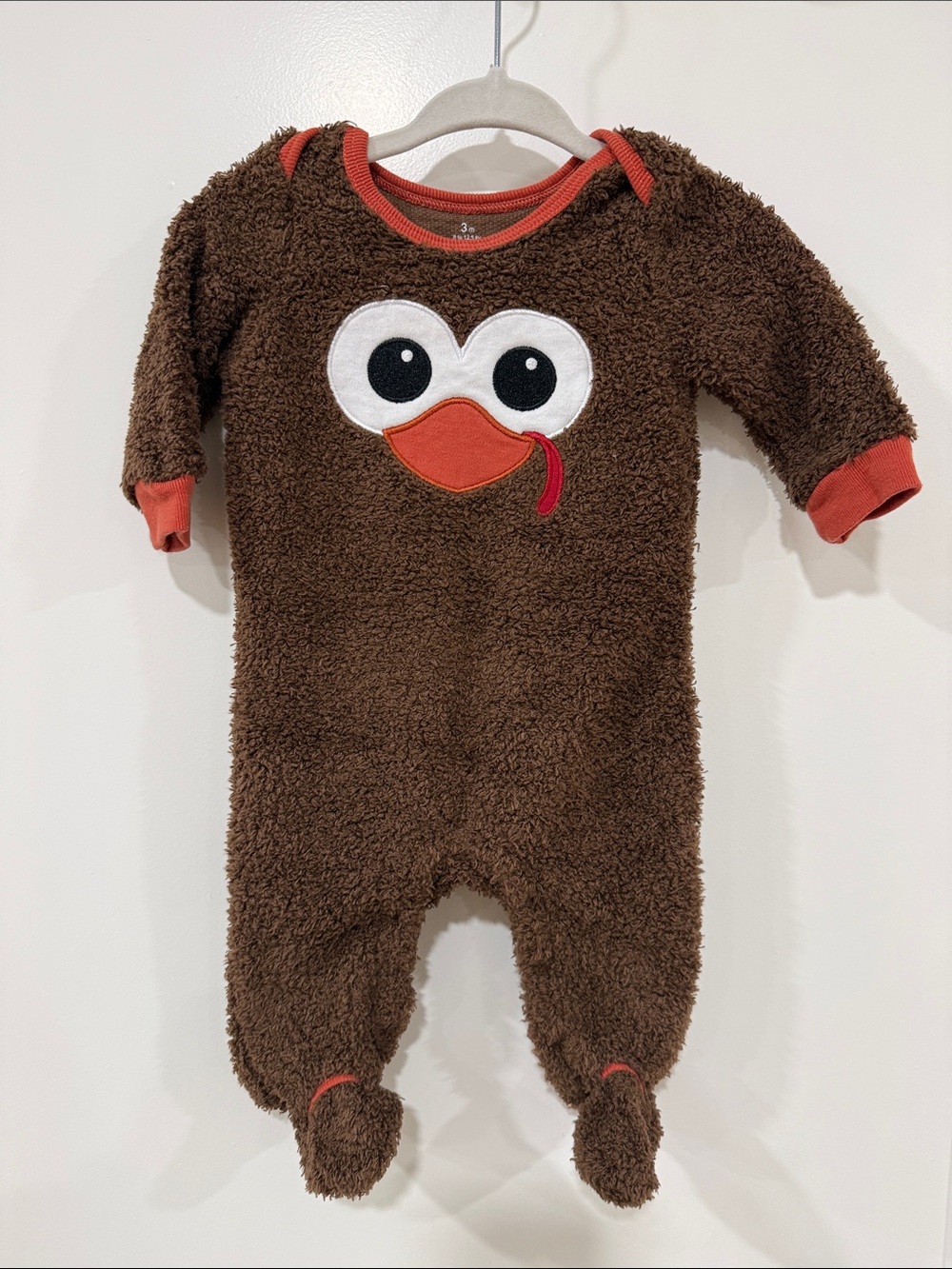 Brown Fuzzy Turkey Baby Footie Romper 3M